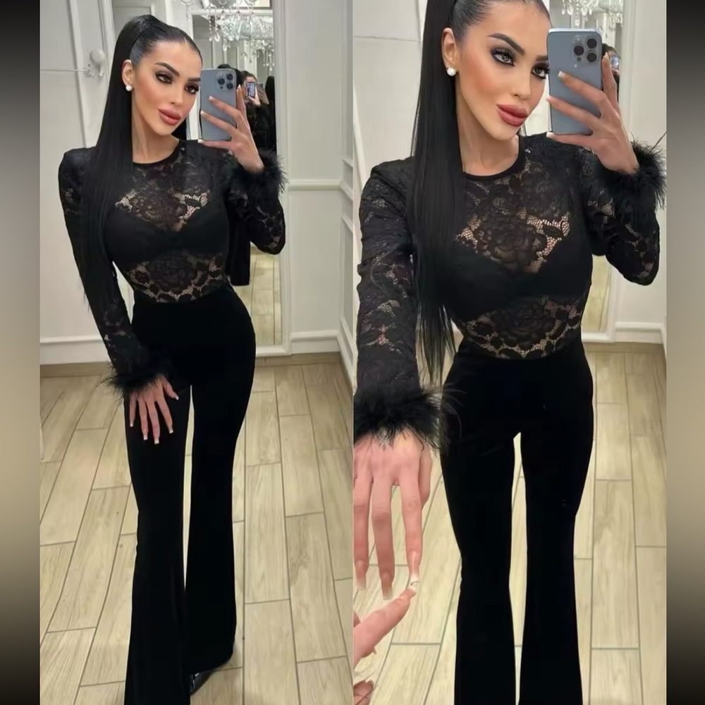 🎉Stand out Feather Belt Bodycon Jumpsuit Size S thru XXL - Picture 15 of 16